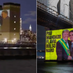 Flávio Bolsonaro entrega faixa presidencial do Brasil a Trump em projeção em NY: “Pau mandado” Flávio Bolsonaro entrega faixa presidencial do Brasil a Trump em projeção em NY: “Pau mandado”